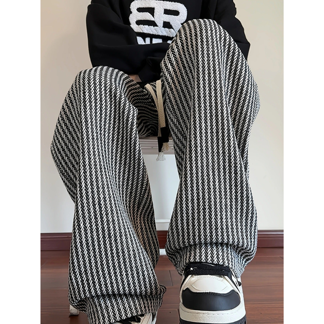 Marnix | Heren Broek | Gestreepte Oversized Broek met Trekkoord en Elastische Taille
