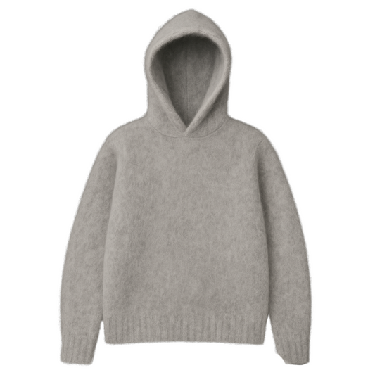 Skyler | Fluffy Gebreide Grijze Hoodie | Losse Pasvorm