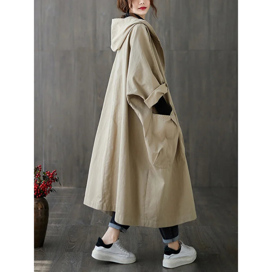 Tanja | Dames Lange Mantel | Trenchcoat Met Capuchon En Grote Zakken