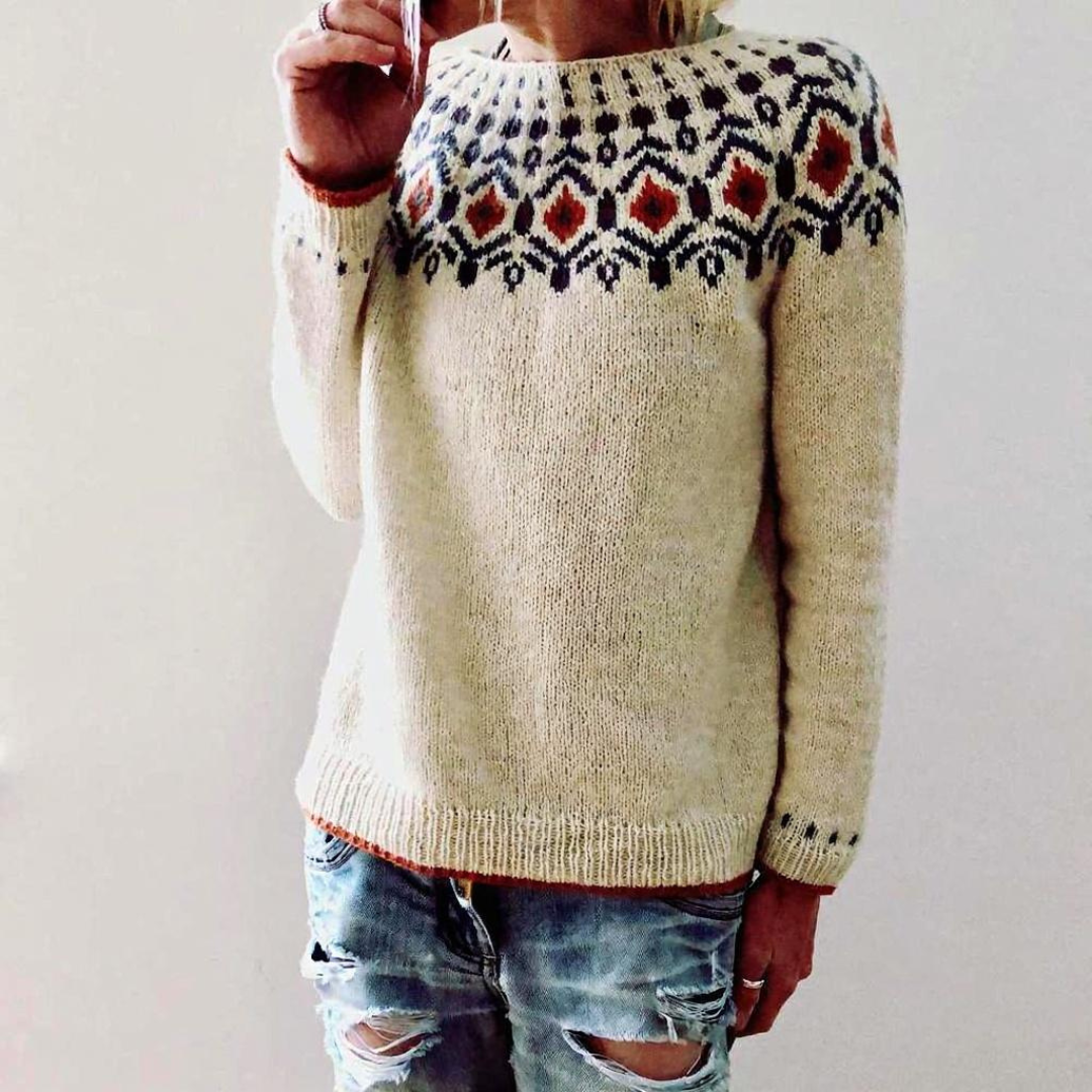 Claudine | Dames Winter Trui | Vintage Gebreide Pullover Met Lange Mouw En Ronde Hals