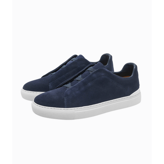 Laurens | Vetersloze Sneakers – Marine | Instap Suède Leren Sneakers Met Elastische Sluiting