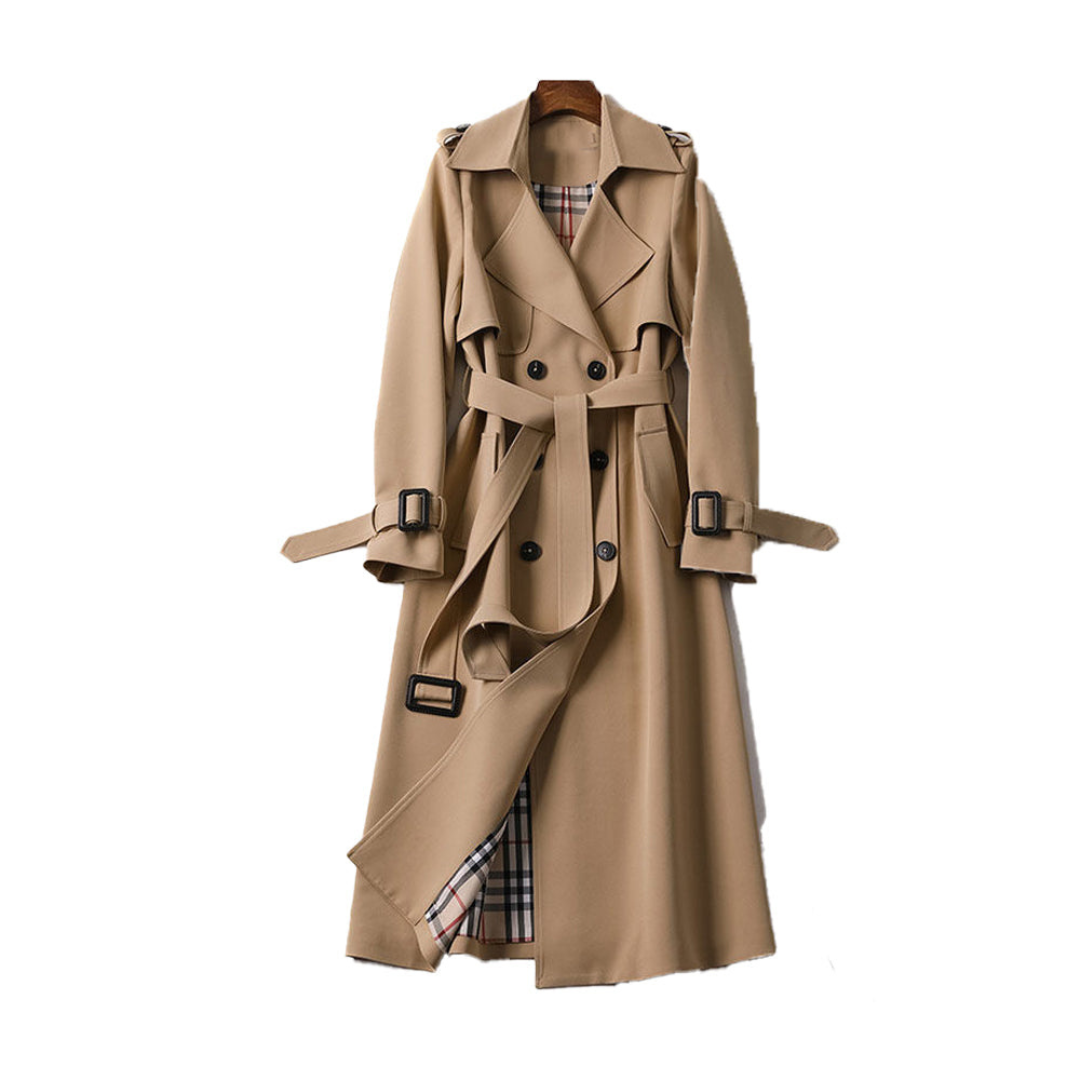 Irene | Dames Lange Jas | Dubbel Geknoopte Trenchcoat Met Riem