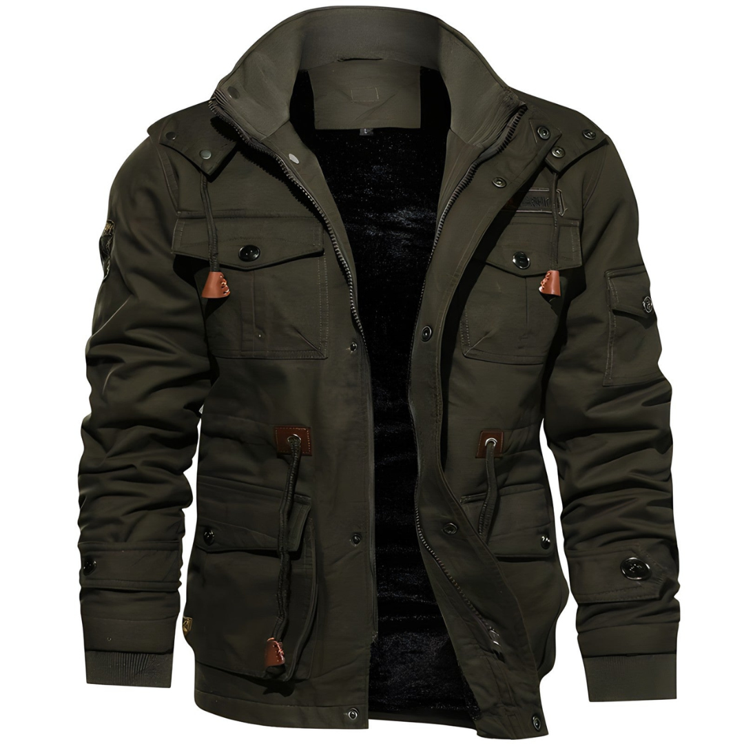 Sergio | Heren Cargo Winter Jas | Warme Militaire Jas met Fleece Voering en Capuchon