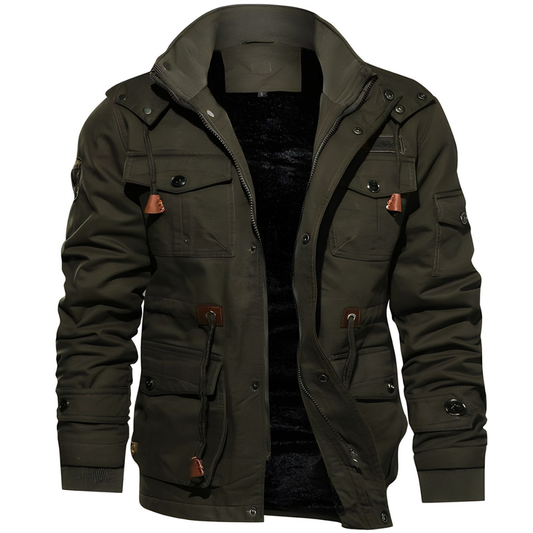 Sergio | Heren Cargo Winter Jas | Warme Militaire Jas met Fleece Voering en Capuchon