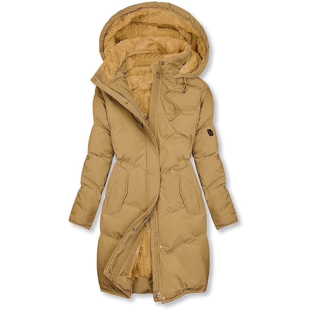 Sonja | Dames Gewatteerde Winterjas | Lange Donzen Jas Met Capuchon En Bontvoering