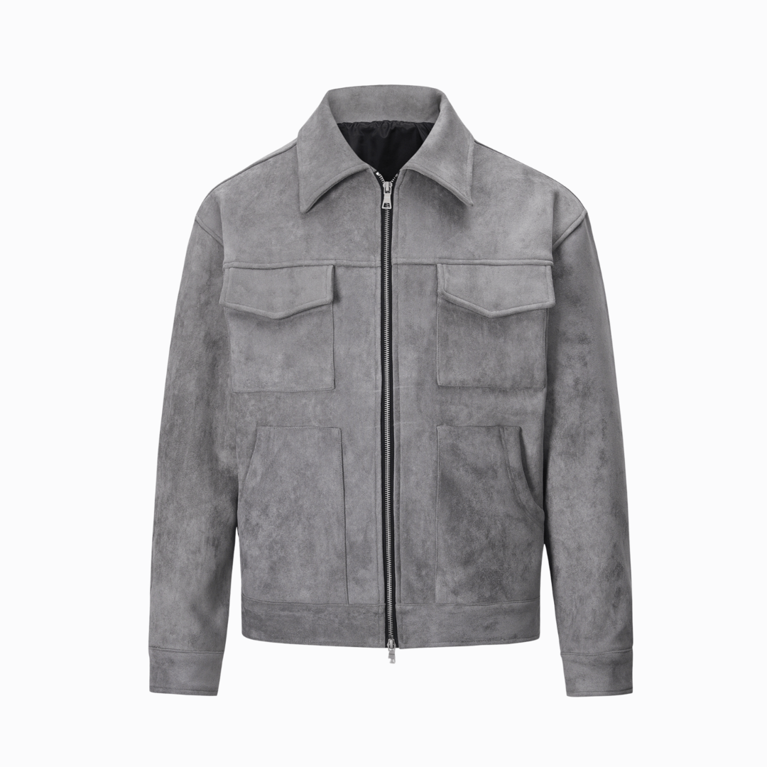 Samuël | Heren Suede Jas – Grijs | Vintage Leren Jas Voor Mannen