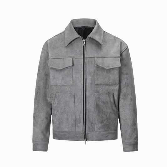 Samuël | Heren Suede Jas – Grijs | Vintage Leren Jas Voor Mannen