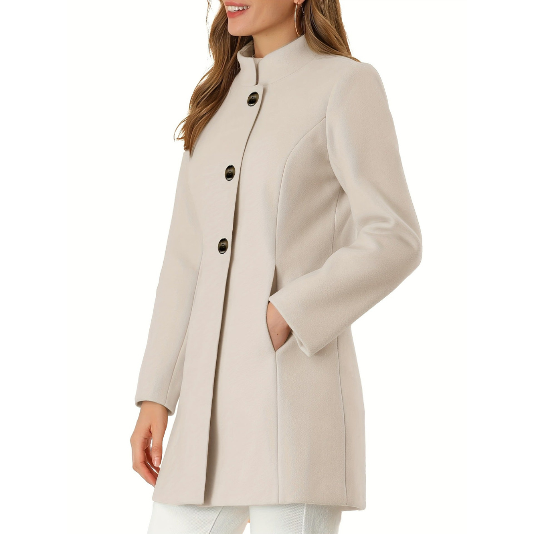 Helena | Dames Winter Jas | Opstaande Kraag en Enkelgeknoopt | Zakelijk/Casual