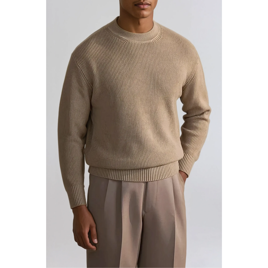 Levi | Heren Winter Gebreide Trui | Geribd Met Ronde Hals En Lange Mouwen - Basis Casual