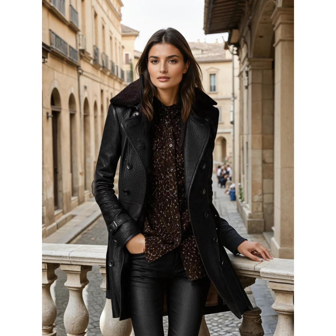 Jorinde | Dames Lange Leren Jas | Getailleerde Trenchcoat Met Ceintuur En Reverkraag