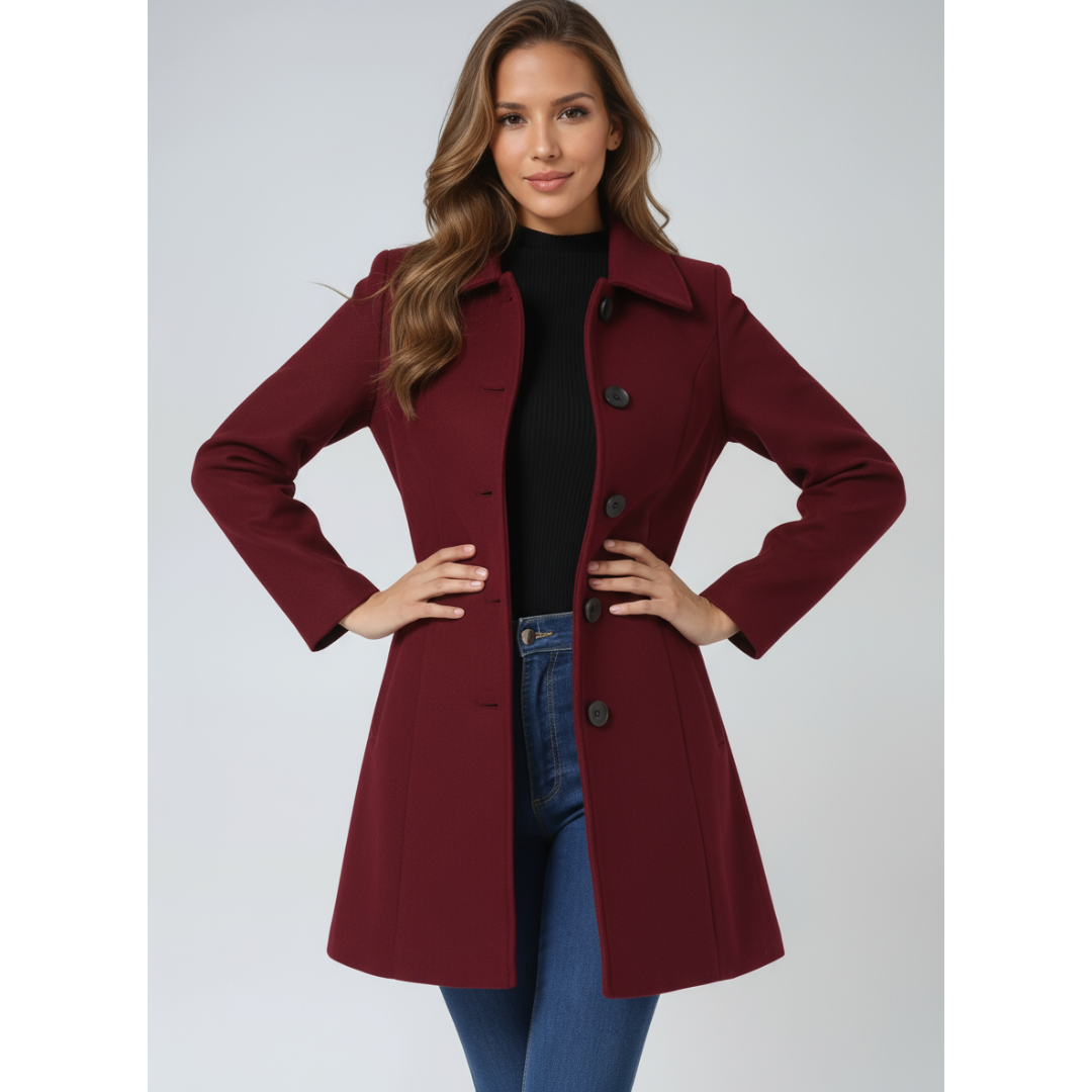 Clara | Dames Lange Winter Jas | Enkelrijige Trenchcoat met Peter Pan Kraag en Zakken