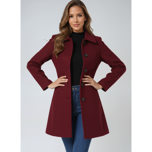 Clara | Dames Lange Winter Jas | Enkelrijige Trenchcoat met Peter Pan Kraag en Zakken