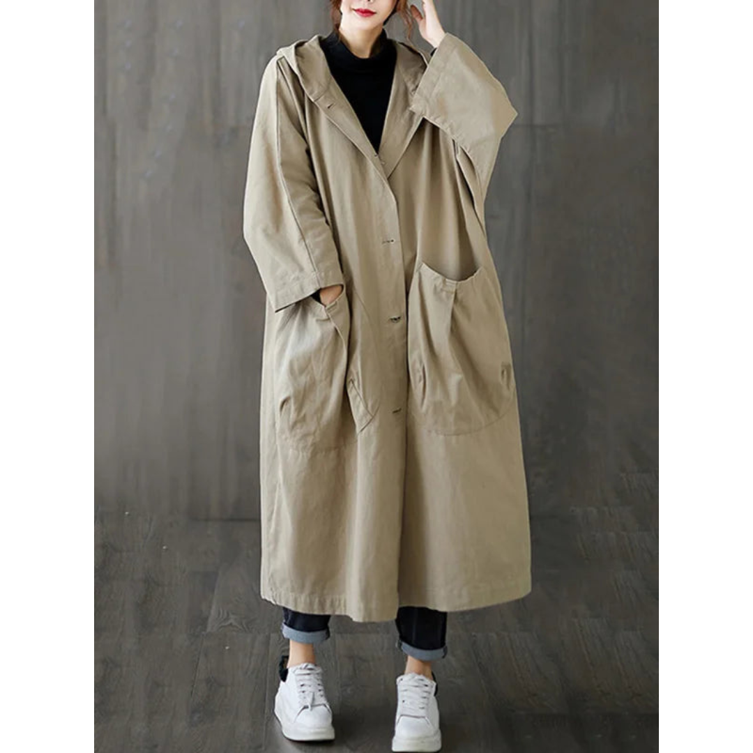 Tanja | Dames Lange Mantel | Trenchcoat Met Capuchon En Grote Zakken