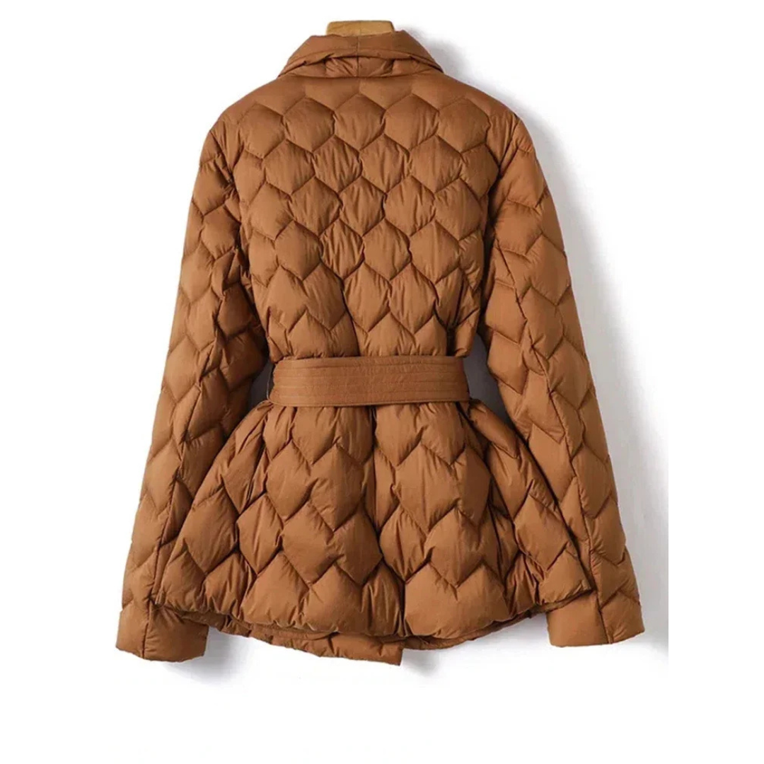 Elara | Dames Gewatteerde Jas | Winter Parka Met Riem En Lange Mouw