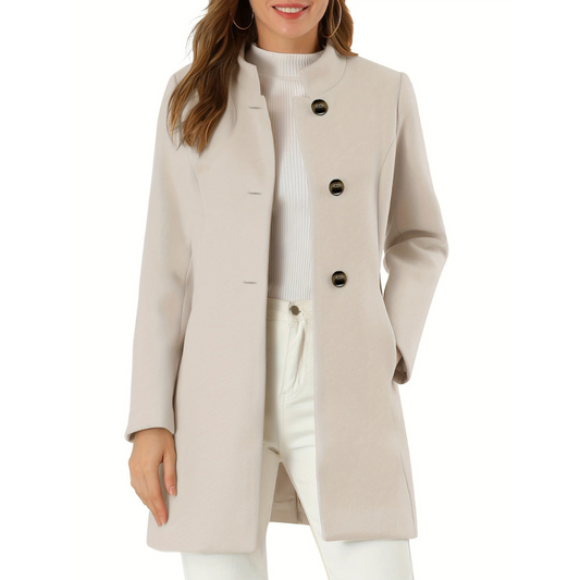 Helena | Dames Winter Jas | Opstaande Kraag en Enkelgeknoopt | Zakelijk/Casual