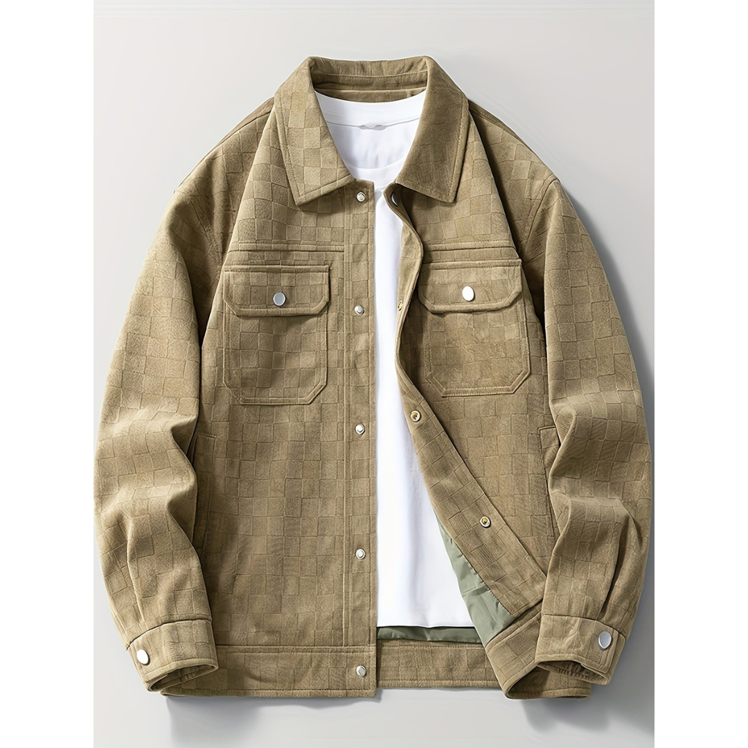 Matthew | Heren Suède Jas | Streetwear Geruite Jacket met Reverskraag en Knopen