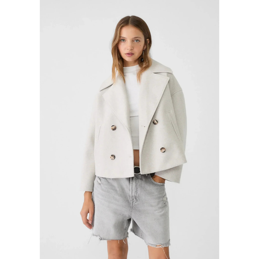 Agnes | Dames Jas | Korte Dubbelrijige Jas Met Lange Mouwen En Zakken Voor Herfst En Kantoor