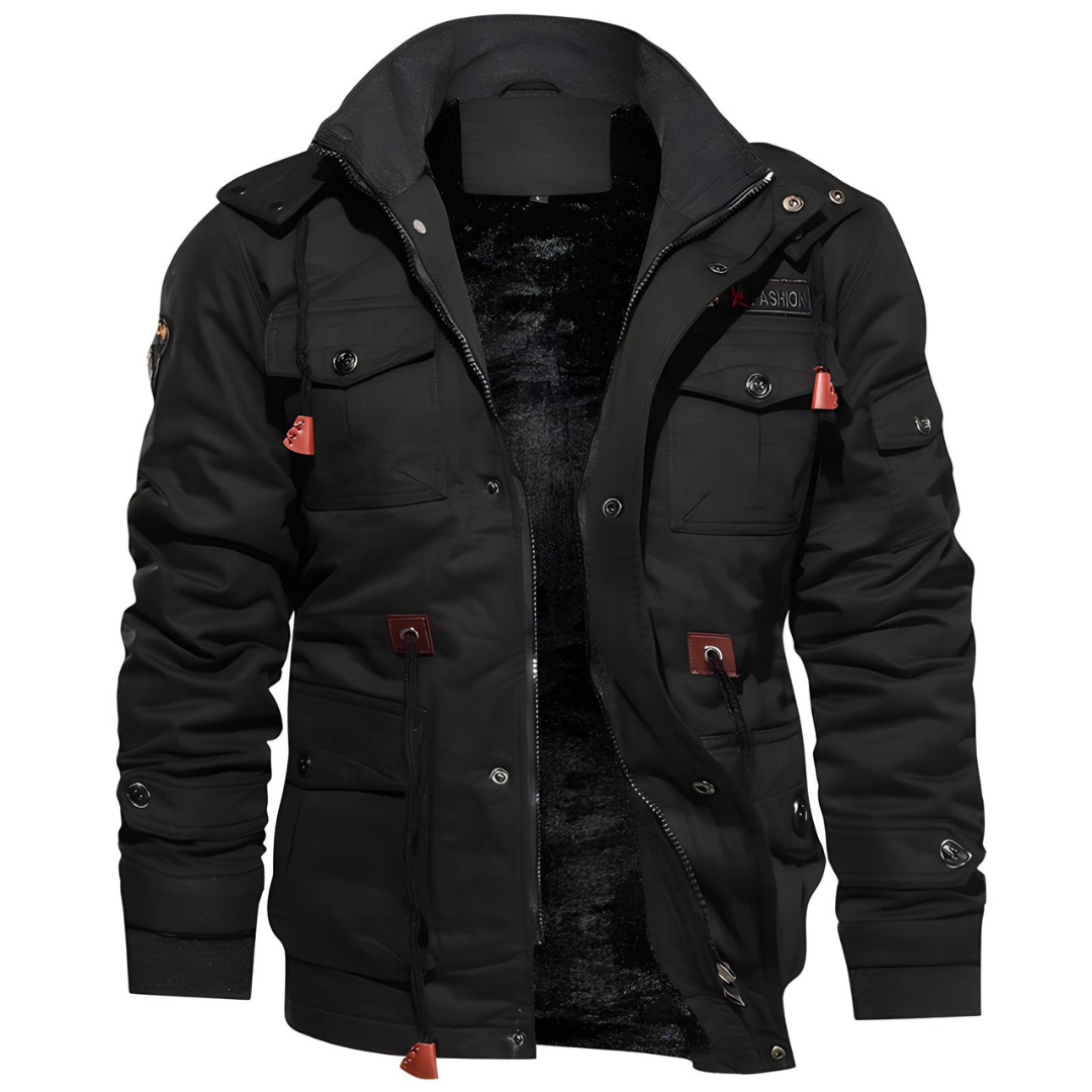 Sergio | Heren Cargo Winter Jas | Warme Militaire Jas met Fleece Voering en Capuchon