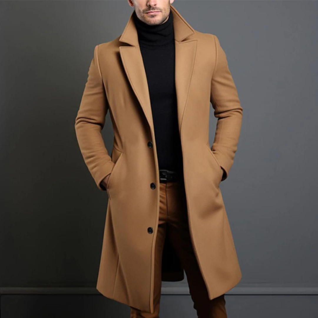 Mark | Heren Winter Jas | Wollen Luxe Trenchcoat met Effen Kleur