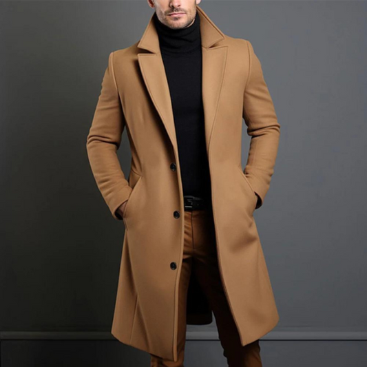 Mark | Heren Winter Jas | Wollen Luxe Trenchcoat met Effen Kleur