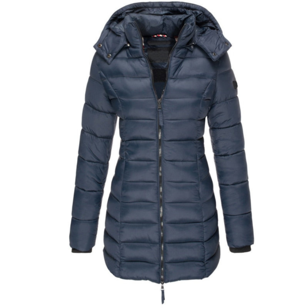 Veronique | Dames Lange Gewatteerde Jas | Slim Fit Puffer Jas Met Lange Mouwen