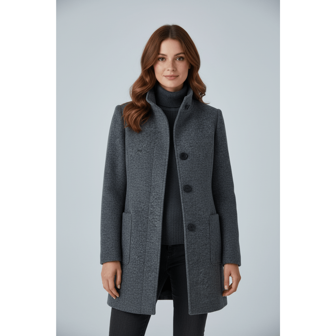 Lynn | Dames Lange Jas | Enkelrijige Warme Winter Jas Met Staande Kraag