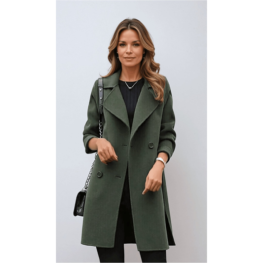 Amelia | Dames Lange Winter Jas | Dubbelrijige Wollen Trenchcoat Met Revers Voor Herfst & Winter