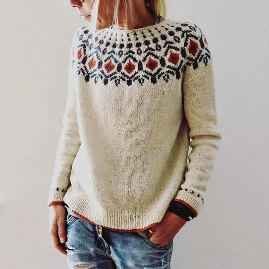 Claudine | Dames Winter Trui | Vintage Gebreide Pullover Met Lange Mouw En Ronde Hals
