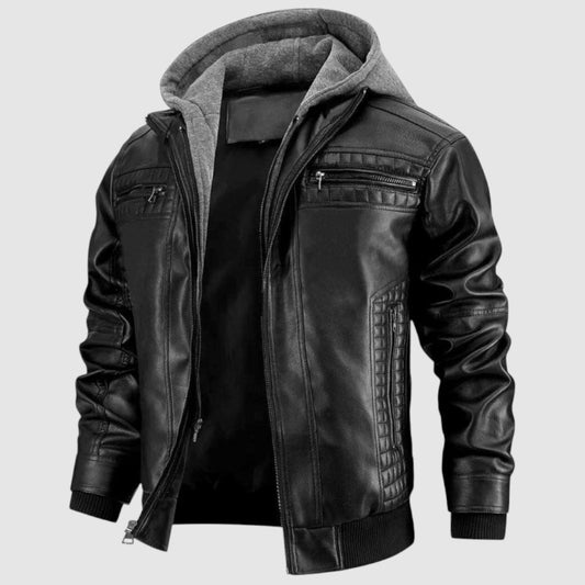 Mika | Retro Motorjack | Heren Leren Jas met Rits en Capuchon