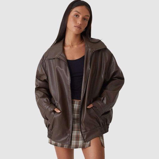 Cato | Leren Jas | Oversized Bikerjack met Lange Mouwen
