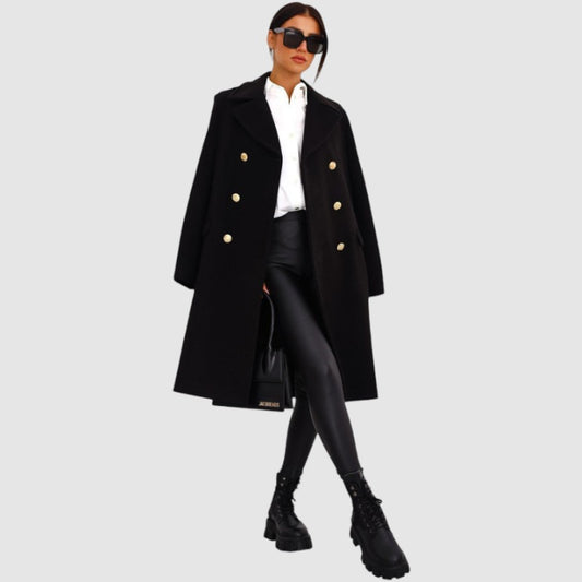 Eline | Winter Jas | Dames Wollen Trenchcoat met Dubbele Knoopsluiting
