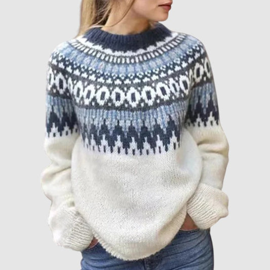 Romy | Dames Trui met Ronde Hals en Lange Mouwen | Vintage Print Sweatshirt