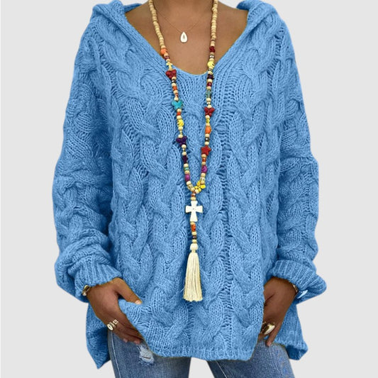 Lise | Dames Oversized Gebreide Hoodie Met V-Hals En Lange Mouwen