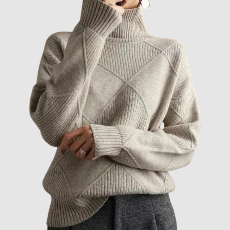 Janna | Dames Gebreide Coltrui Met Geruit Patroon en Lange Mouwen