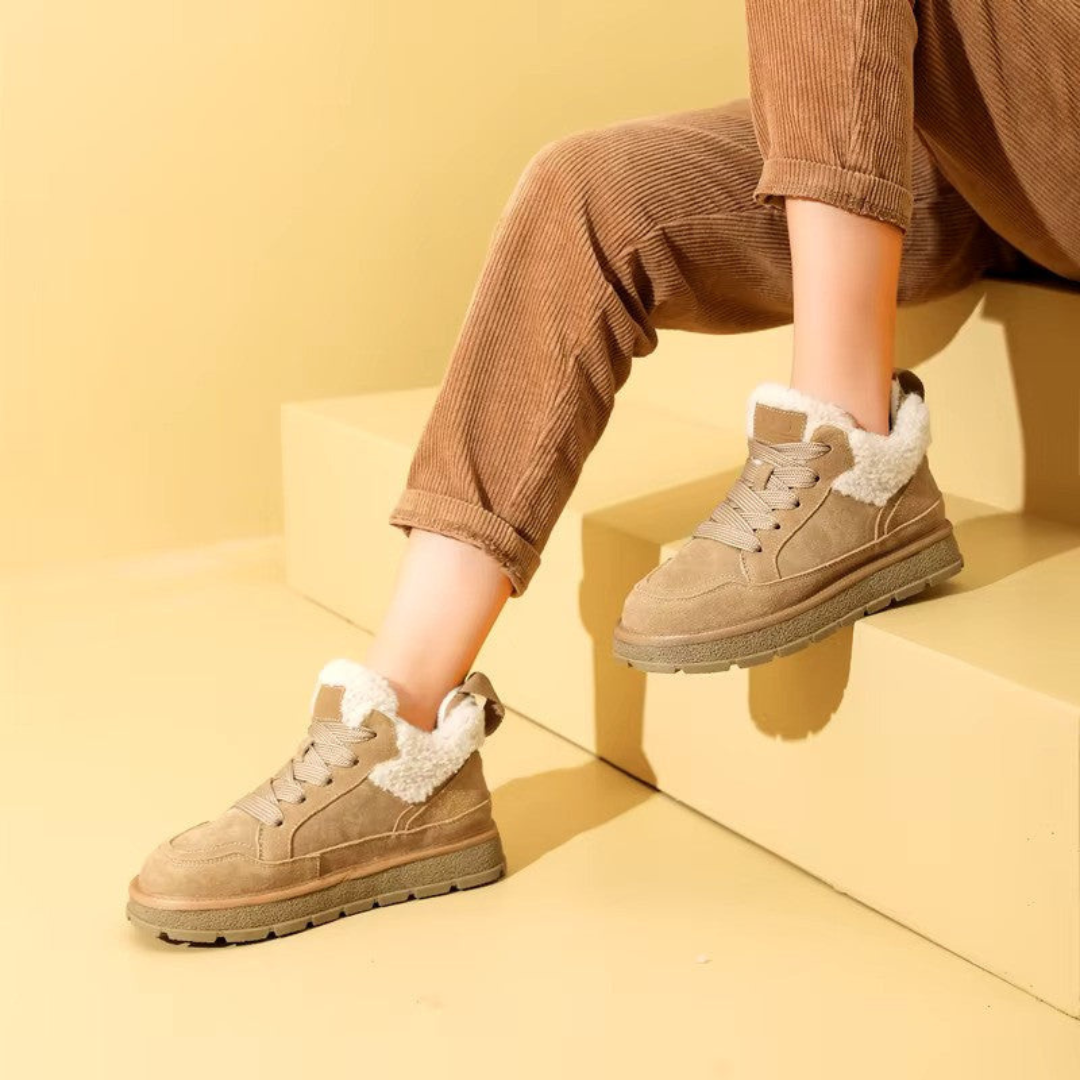 Marleen | Dames Leren Winter Schoenen Met Gevoerde Warme Teddy Binnenkant