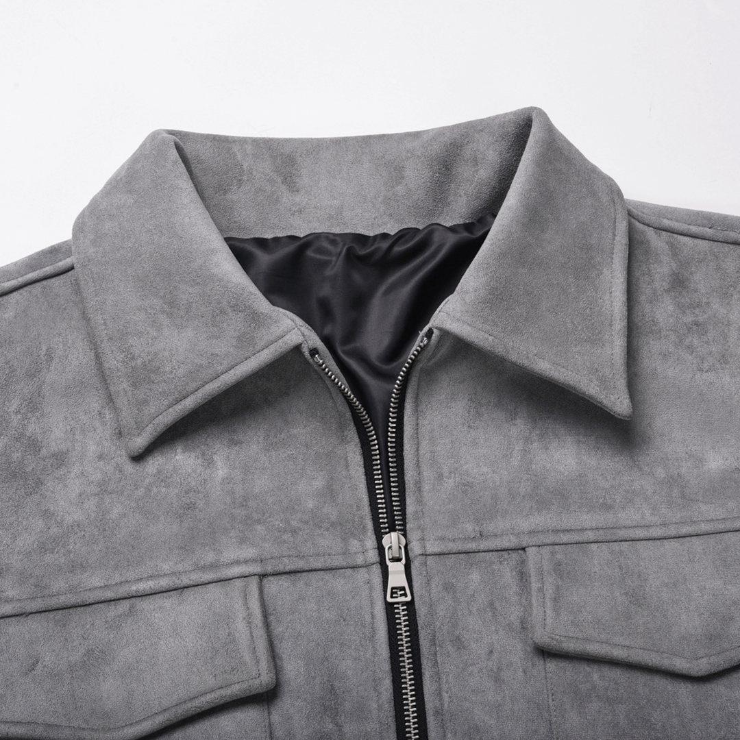 Samuël | Heren Suede Jas – Grijs | Vintage Leren Jas Voor Mannen