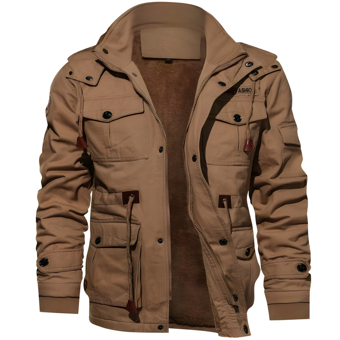Sergio | Heren Cargo Winter Jas | Warme Militaire Jas met Fleece Voering en Capuchon
