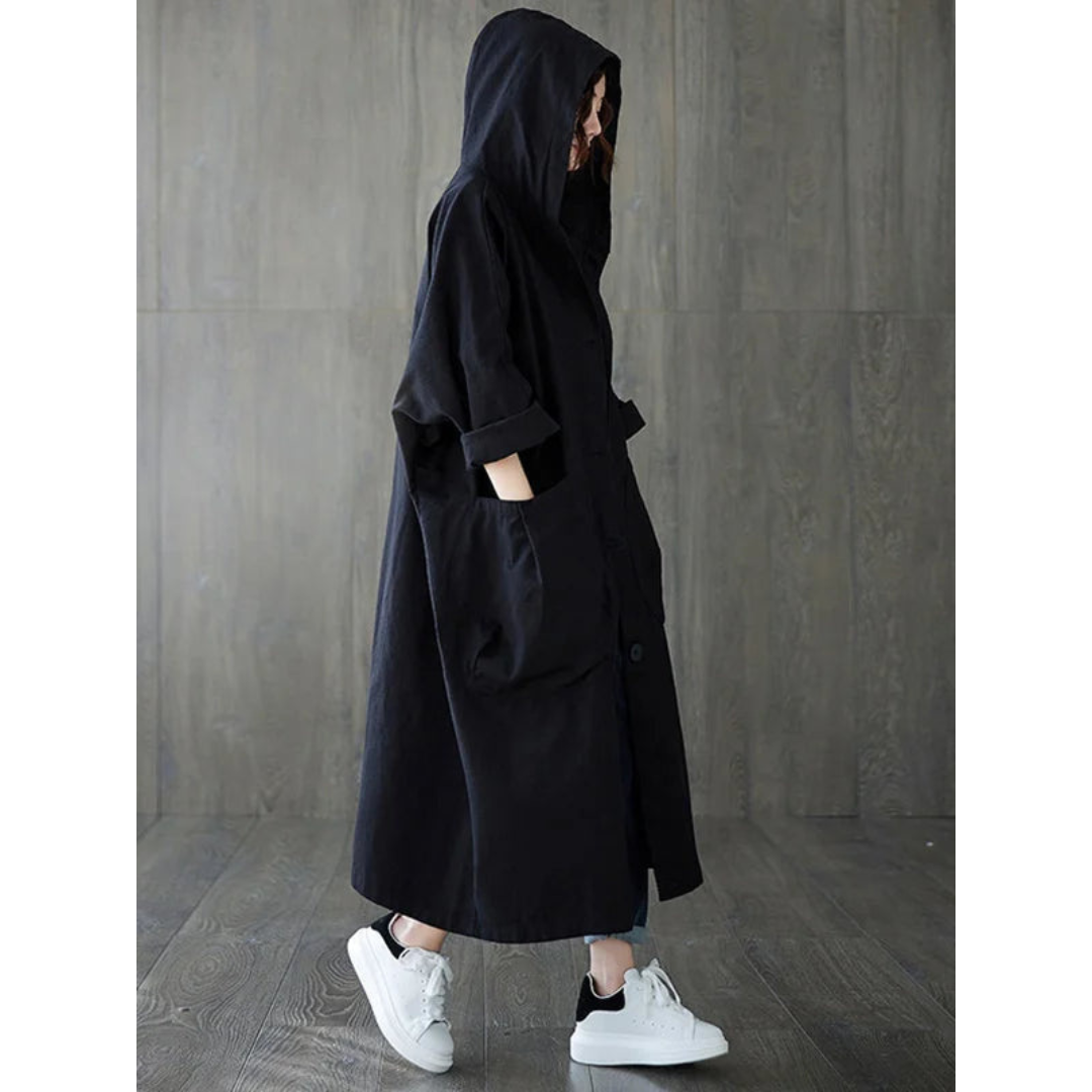 Tanja | Dames Lange Mantel | Trenchcoat Met Capuchon En Grote Zakken