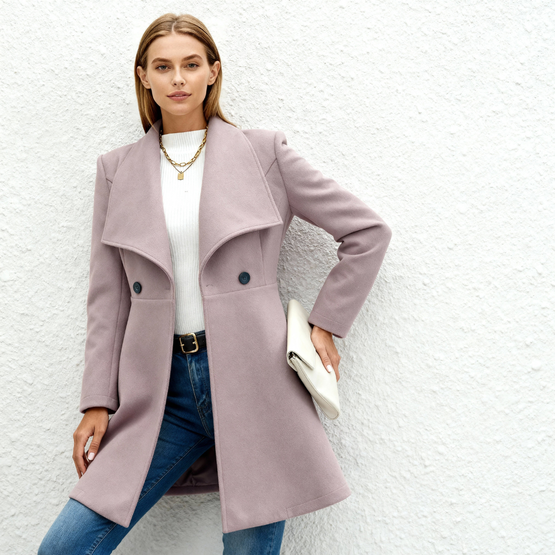 Cory | Dames Lange Wollen Jas | Mantel Met Reverskraag En Knopen Voor Winter