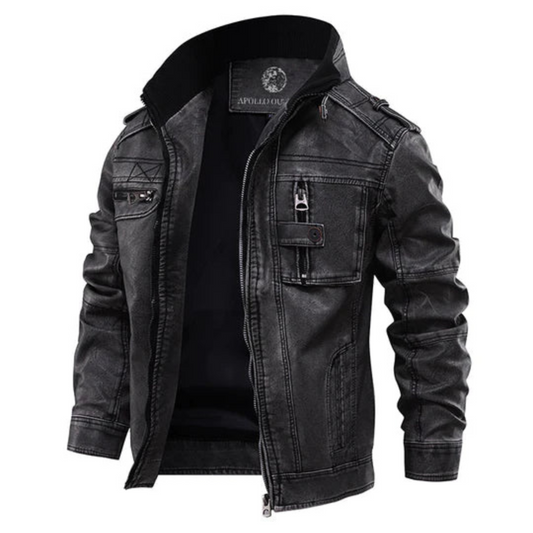 Sebastiaan | Heren Leren Motorjas | Vintage Biker met Opstaande Kraag