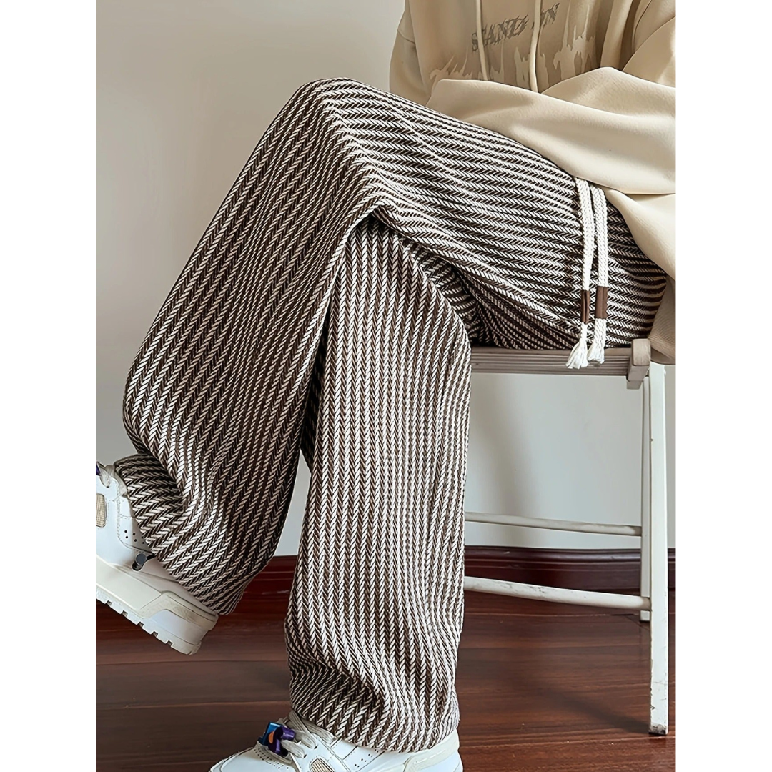 Marnix | Heren Broek | Gestreepte Oversized Broek met Trekkoord en Elastische Taille