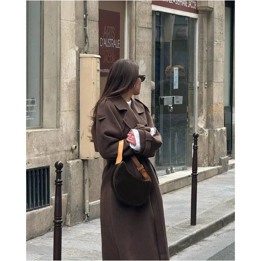 Cecilia | Dames Lange Trenchcoat | Dubbelgeknoopte Oversized Jas Met Revers En Losse Mouwen