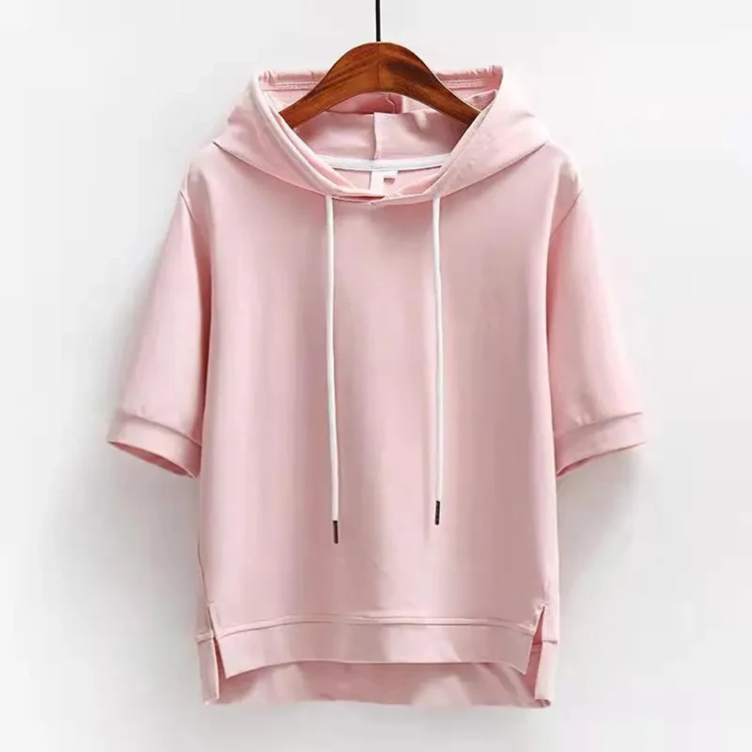 Anastasia | Dames Hoodie | Korte Mouwen Trui Met Trekkoord En Gespleten Zoom