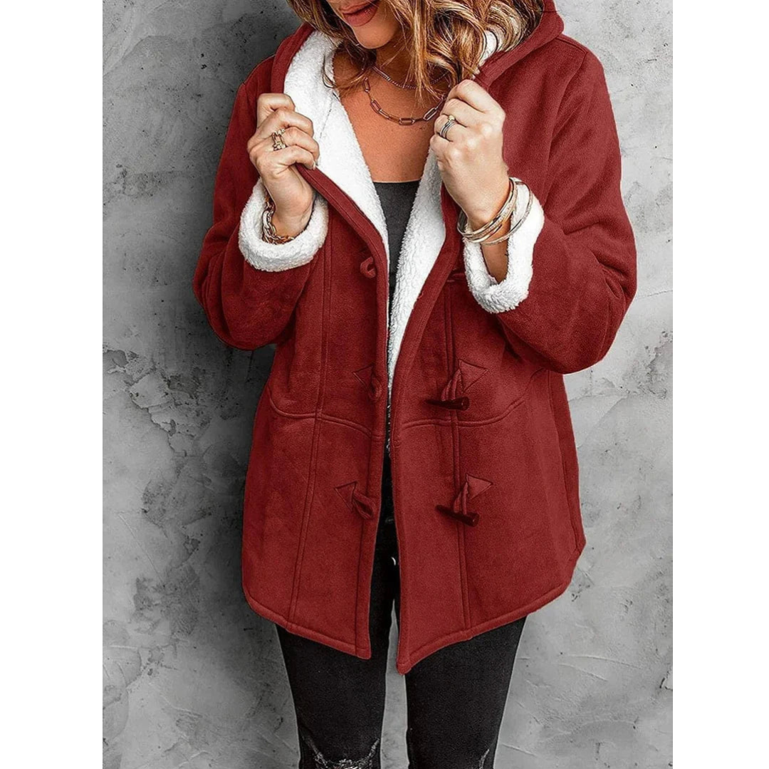 Addison | Dames Winter Jas Met Voering | Fleece Jas Met Capuchon, Reverkraag en Knopen