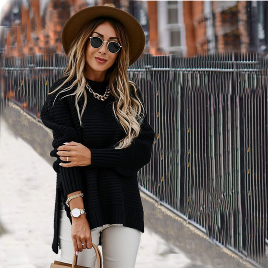 Lieneke | Dames Gebreide Trui | Lange Mouwen Effen Pullover Met Split Aan De Zijkant