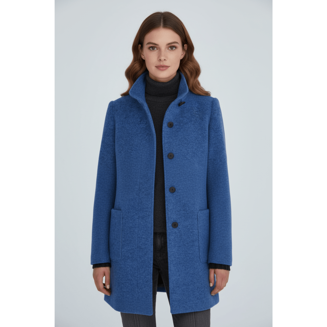 Lynn | Dames Lange Jas | Enkelrijige Warme Winter Jas Met Staande Kraag