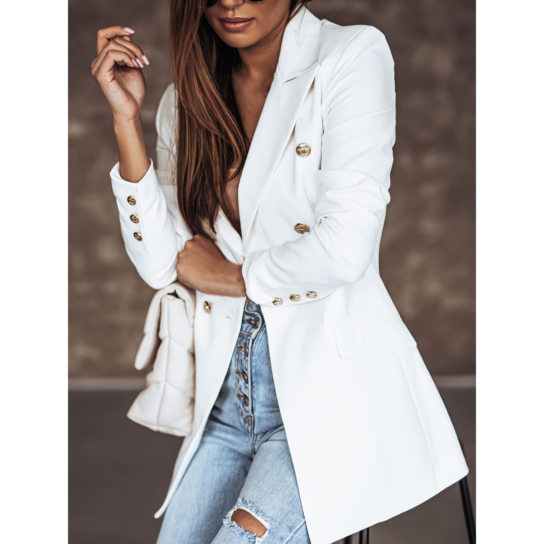 Kitty | Dames Chique Blazer | Dubbelgeknoopt Jasje Met Klepzakken