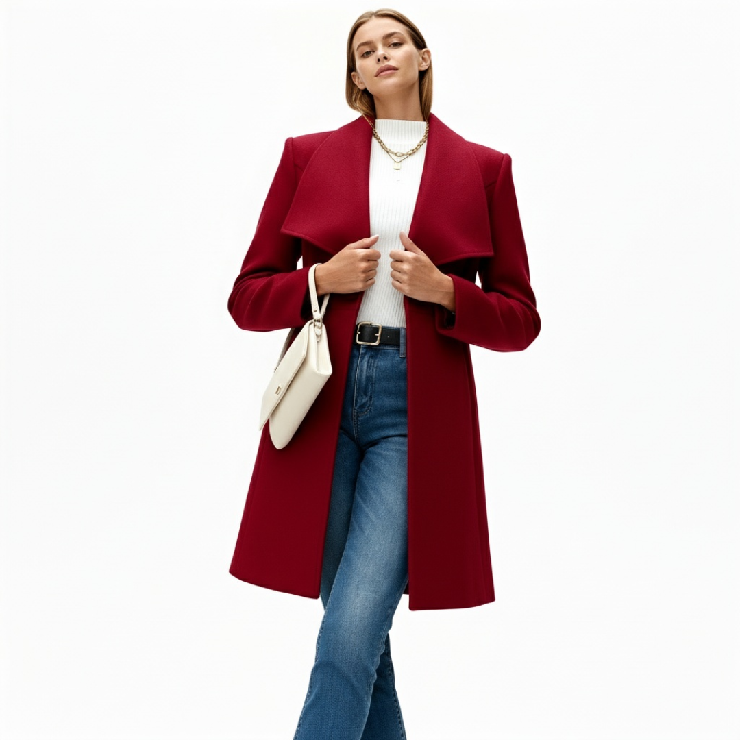 Cory | Dames Lange Wollen Jas | Mantel Met Reverskraag En Knopen Voor Winter