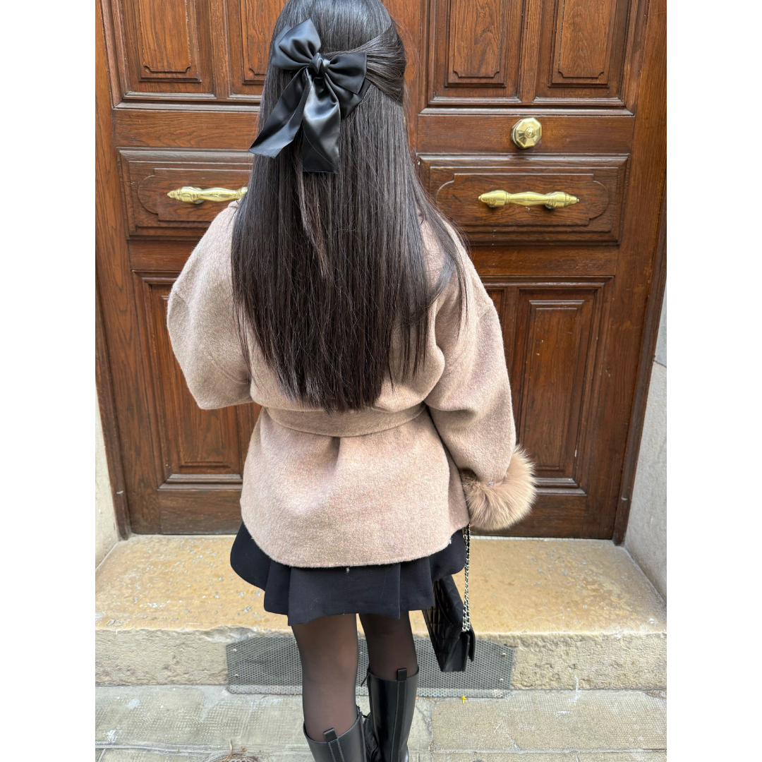 Lucy | Dames Korte Jas | Dubbelzijdige Wollen Jas met Bont en Afneembare Ceintuur