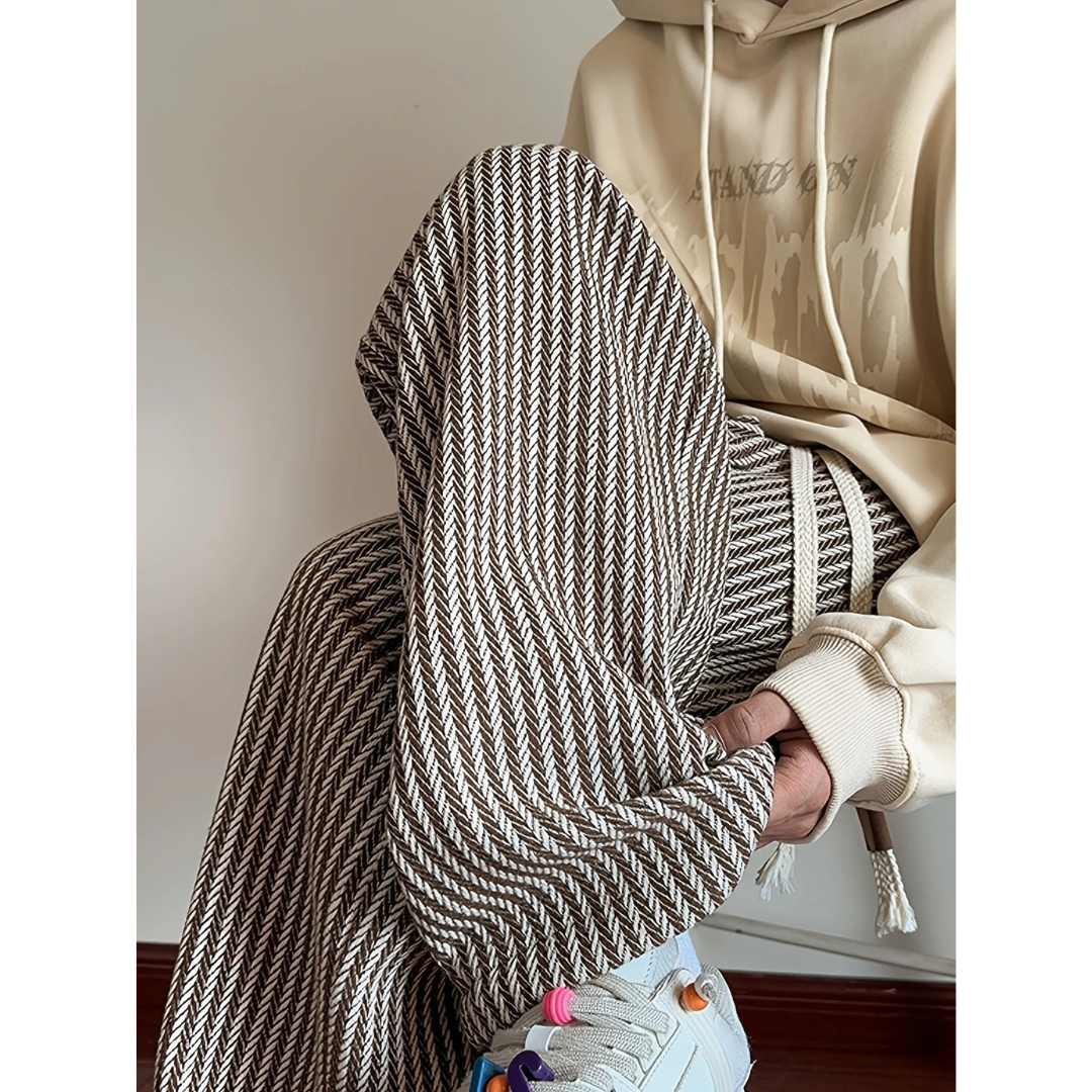 Marnix | Heren Broek | Gestreepte Oversized Broek met Trekkoord en Elastische Taille